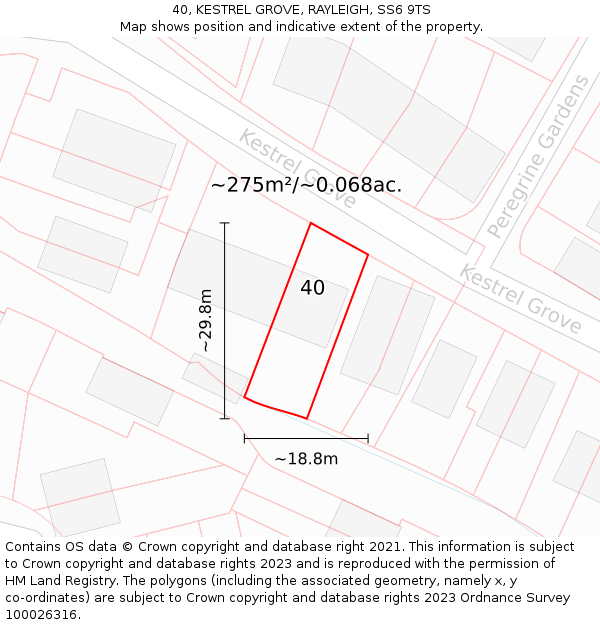 40, KESTREL GROVE, RAYLEIGH, SS6 9TS: Plot and title map