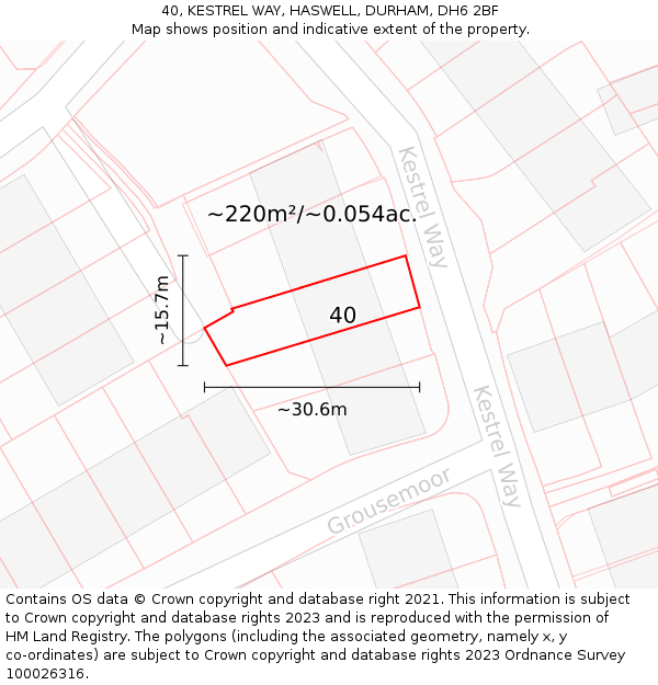 40, KESTREL WAY, HASWELL, DURHAM, DH6 2BF: Plot and title map