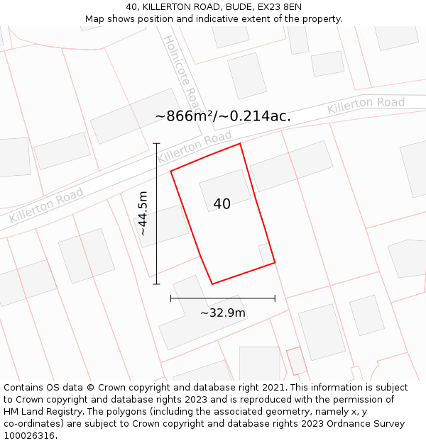 40, KILLERTON ROAD, BUDE, EX23 8EN: Plot and title map