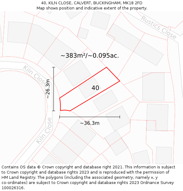 40, KILN CLOSE, CALVERT, BUCKINGHAM, MK18 2FD: Plot and title map