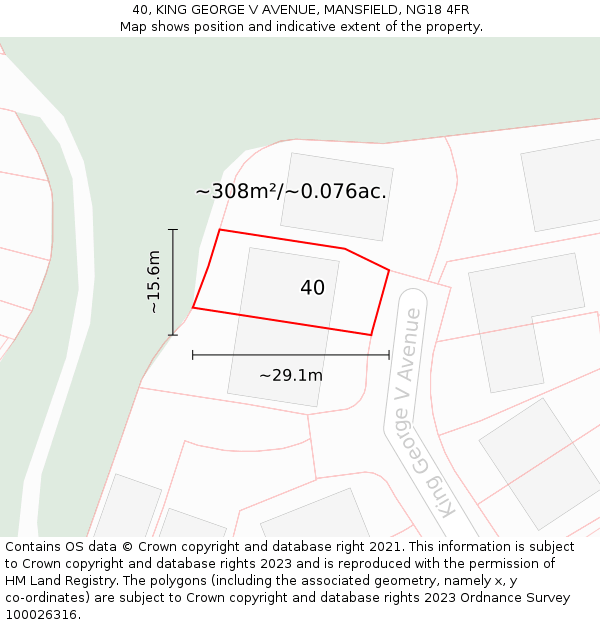 40, KING GEORGE V AVENUE, MANSFIELD, NG18 4FR: Plot and title map