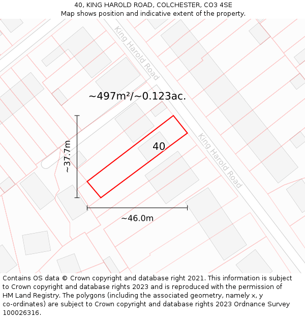 40, KING HAROLD ROAD, COLCHESTER, CO3 4SE: Plot and title map