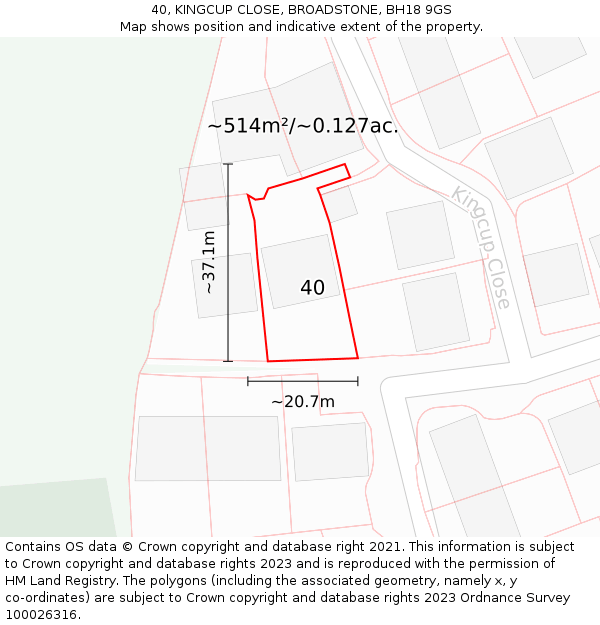 40, KINGCUP CLOSE, BROADSTONE, BH18 9GS: Plot and title map