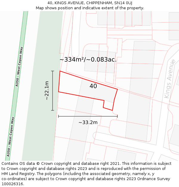 40, KINGS AVENUE, CHIPPENHAM, SN14 0UJ: Plot and title map