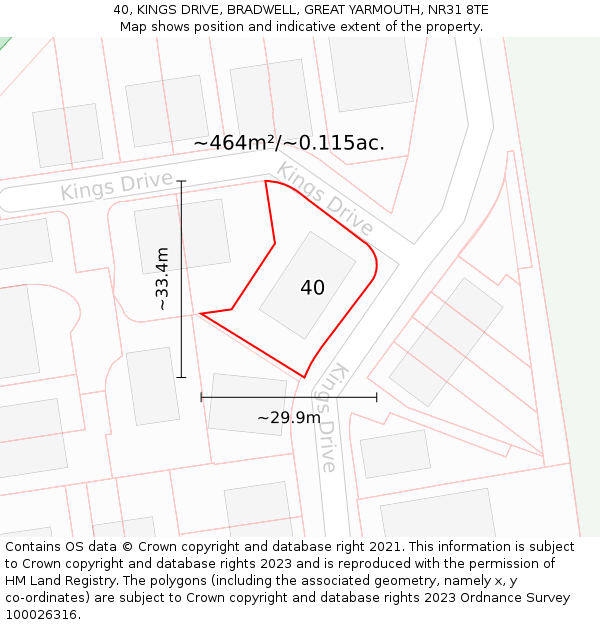 40, KINGS DRIVE, BRADWELL, GREAT YARMOUTH, NR31 8TE: Plot and title map