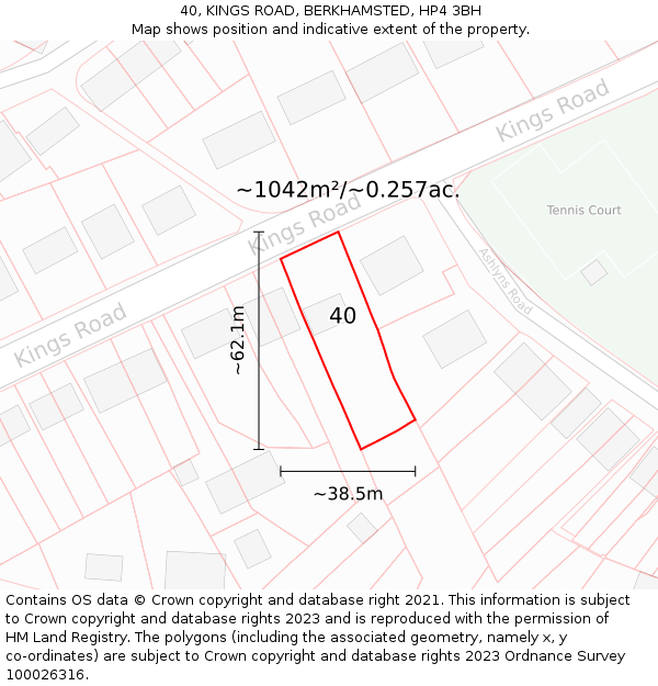 40, KINGS ROAD, BERKHAMSTED, HP4 3BH: Plot and title map