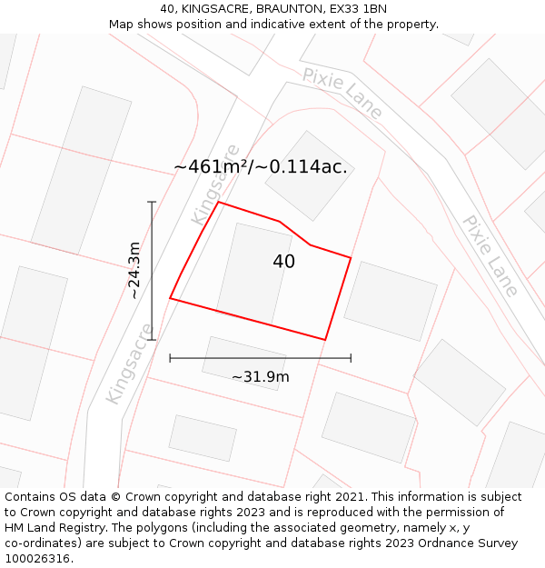 40, KINGSACRE, BRAUNTON, EX33 1BN: Plot and title map