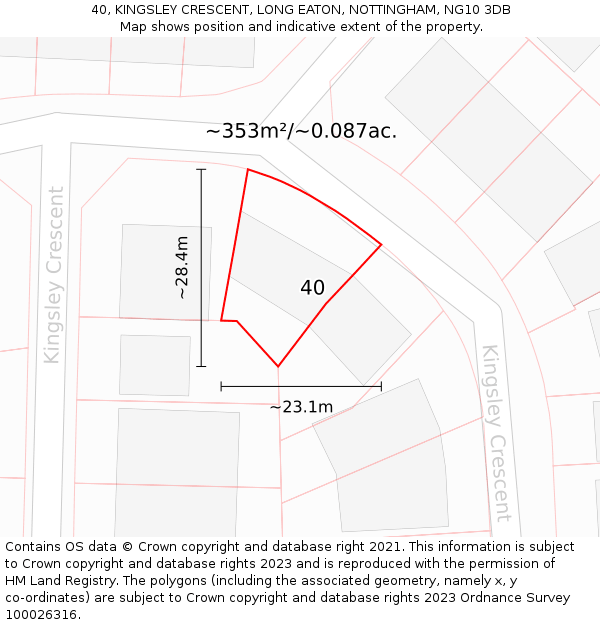 40, KINGSLEY CRESCENT, LONG EATON, NOTTINGHAM, NG10 3DB: Plot and title map