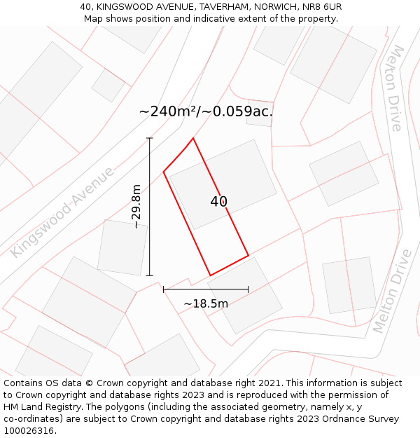40, KINGSWOOD AVENUE, TAVERHAM, NORWICH, NR8 6UR: Plot and title map