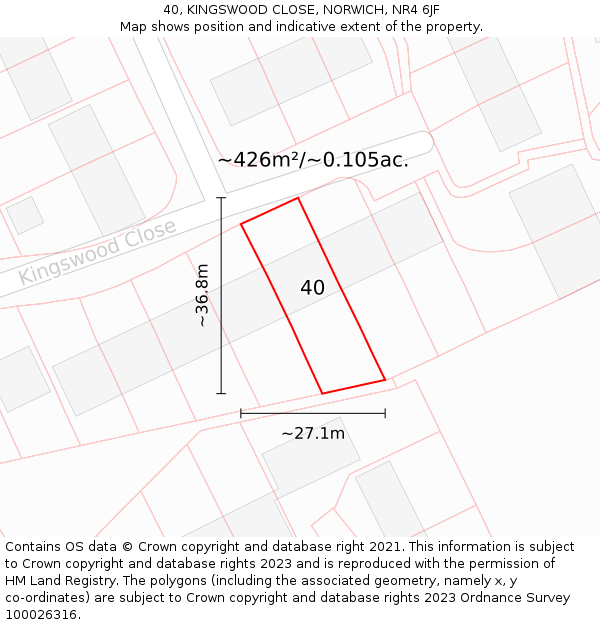 40, KINGSWOOD CLOSE, NORWICH, NR4 6JF: Plot and title map