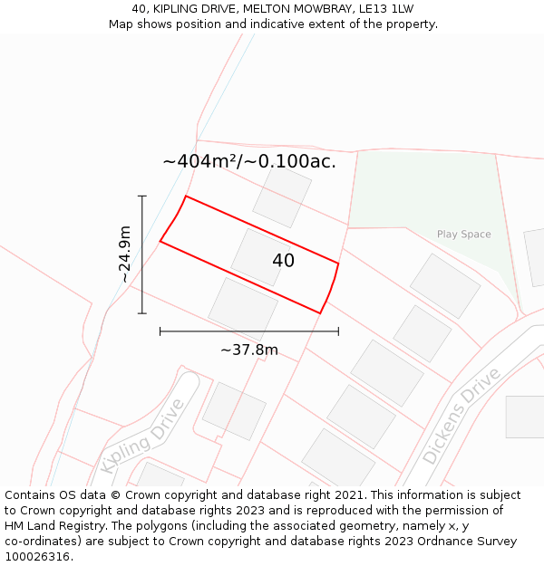 40, KIPLING DRIVE, MELTON MOWBRAY, LE13 1LW: Plot and title map
