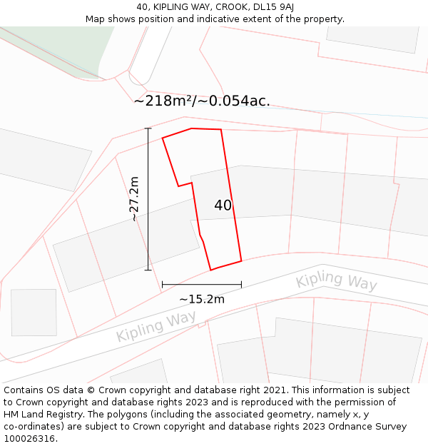 40, KIPLING WAY, CROOK, DL15 9AJ: Plot and title map