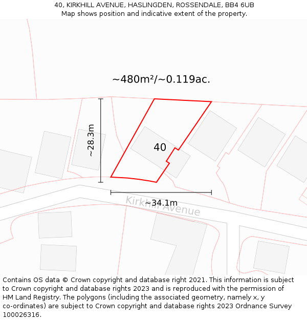 40, KIRKHILL AVENUE, HASLINGDEN, ROSSENDALE, BB4 6UB: Plot and title map