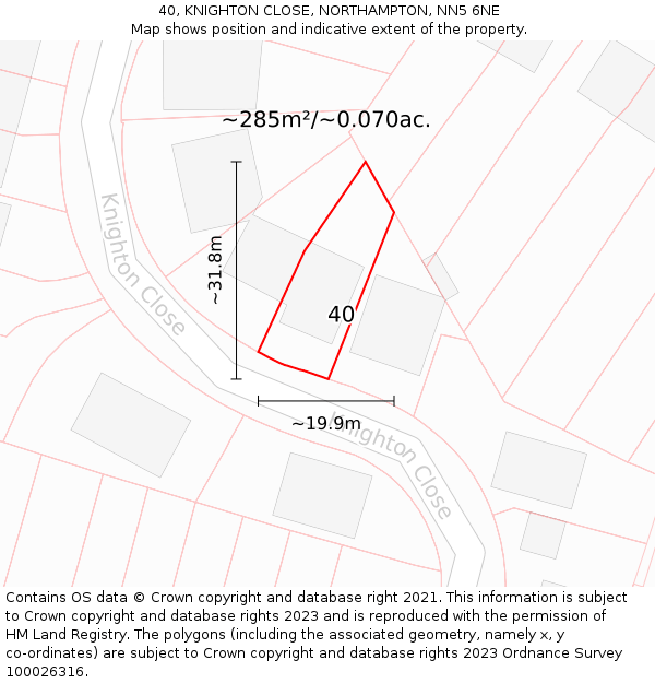 40, KNIGHTON CLOSE, NORTHAMPTON, NN5 6NE: Plot and title map