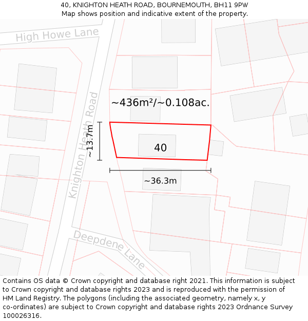 40, KNIGHTON HEATH ROAD, BOURNEMOUTH, BH11 9PW: Plot and title map