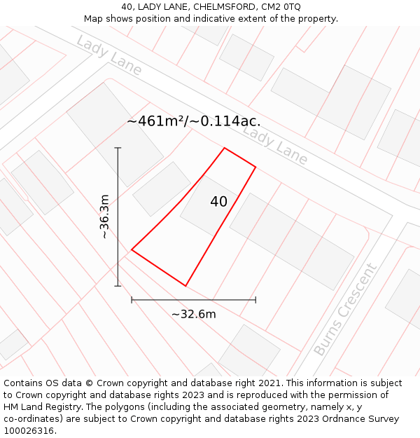 40, LADY LANE, CHELMSFORD, CM2 0TQ: Plot and title map