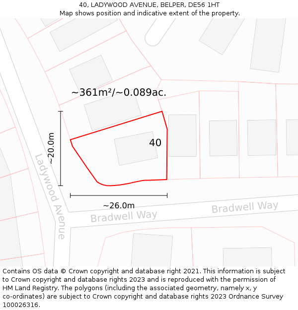 40, LADYWOOD AVENUE, BELPER, DE56 1HT: Plot and title map