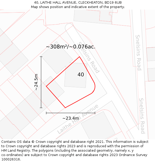 40, LAITHE HALL AVENUE, CLECKHEATON, BD19 6UB: Plot and title map