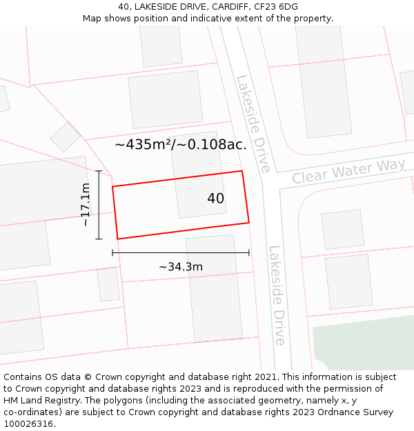 40, LAKESIDE DRIVE, CARDIFF, CF23 6DG: Plot and title map