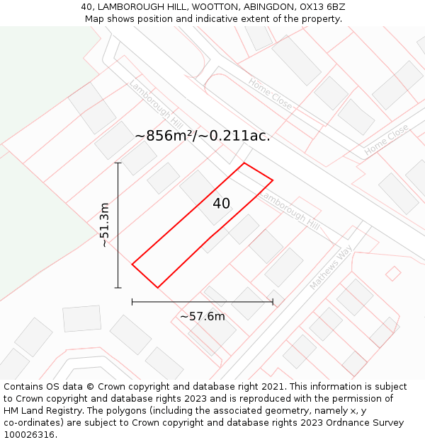 40, LAMBOROUGH HILL, WOOTTON, ABINGDON, OX13 6BZ: Plot and title map