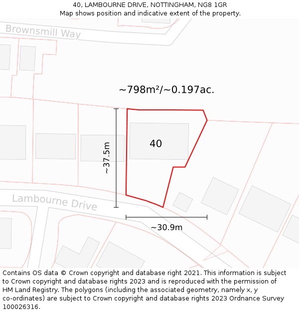 40, LAMBOURNE DRIVE, NOTTINGHAM, NG8 1GR: Plot and title map