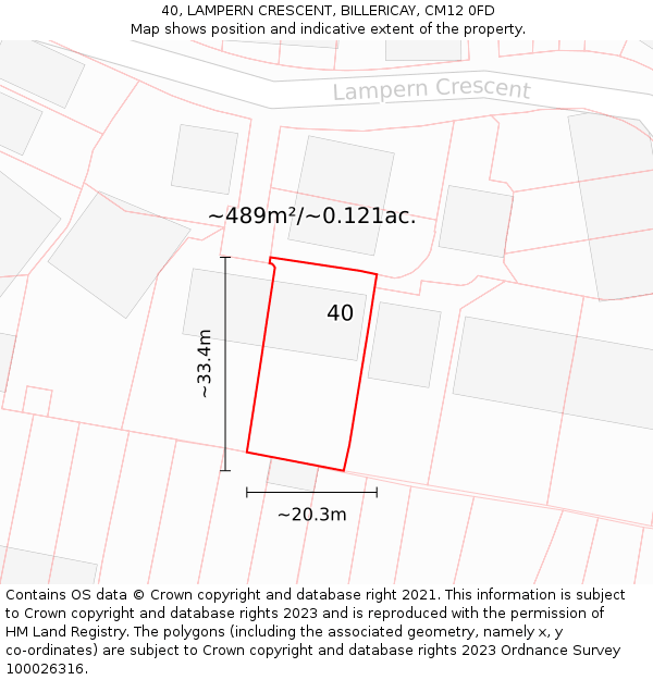 40, LAMPERN CRESCENT, BILLERICAY, CM12 0FD: Plot and title map