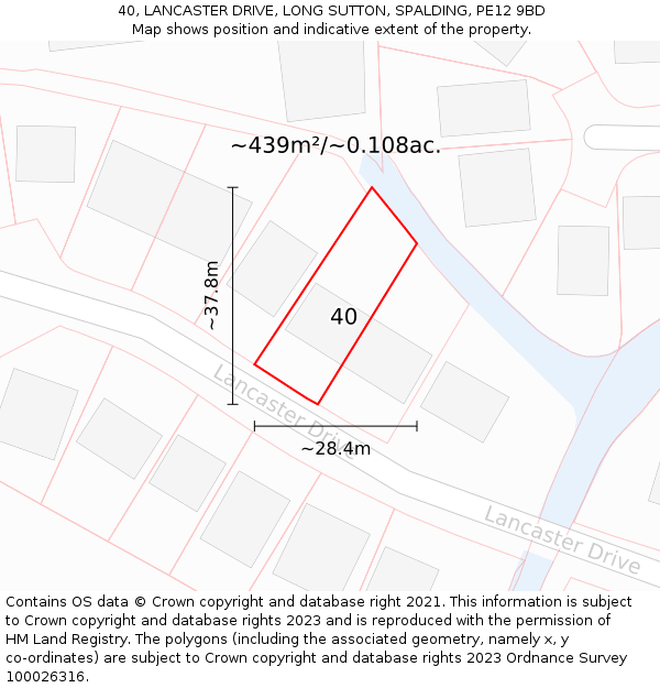 40, LANCASTER DRIVE, LONG SUTTON, SPALDING, PE12 9BD: Plot and title map