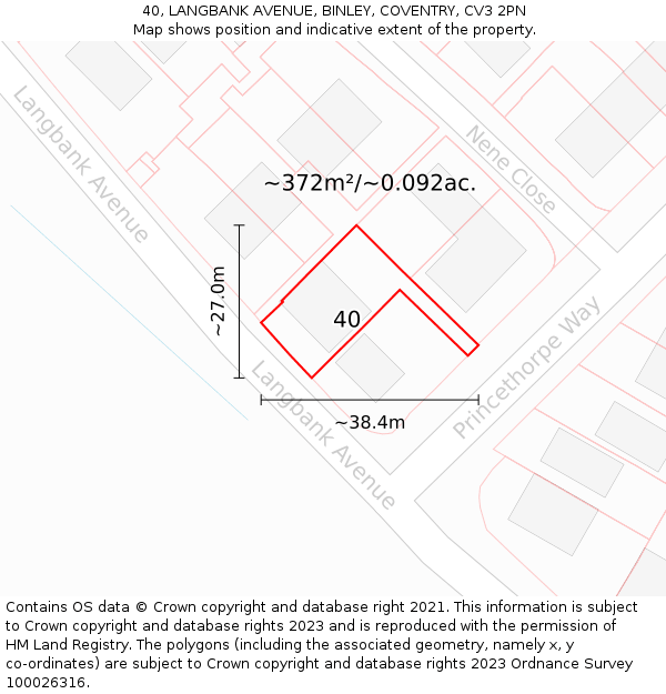 40, LANGBANK AVENUE, BINLEY, COVENTRY, CV3 2PN: Plot and title map