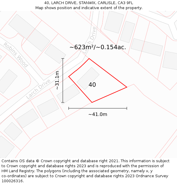 40, LARCH DRIVE, STANWIX, CARLISLE, CA3 9FL: Plot and title map