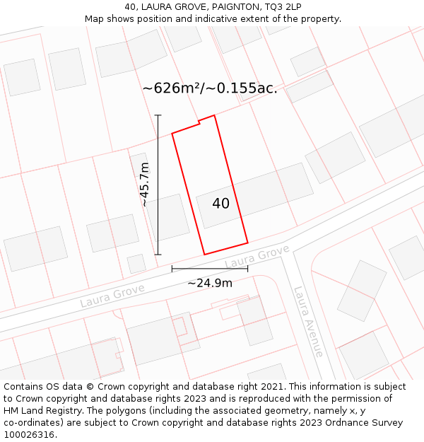 40, LAURA GROVE, PAIGNTON, TQ3 2LP: Plot and title map
