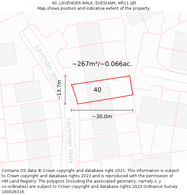 40, LAVENDER WALK, EVESHAM, WR11 2JR: Plot and title map