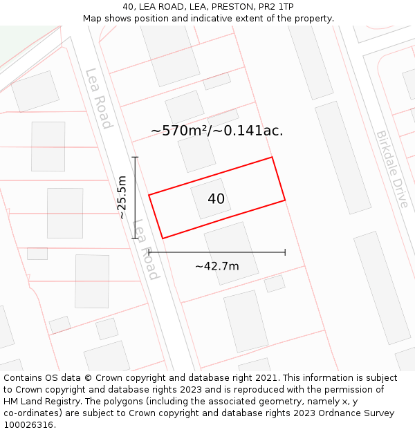 40, LEA ROAD, LEA, PRESTON, PR2 1TP: Plot and title map