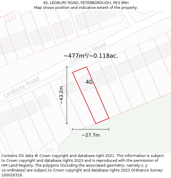 40, LEDBURY ROAD, PETERBOROUGH, PE3 9RH: Plot and title map