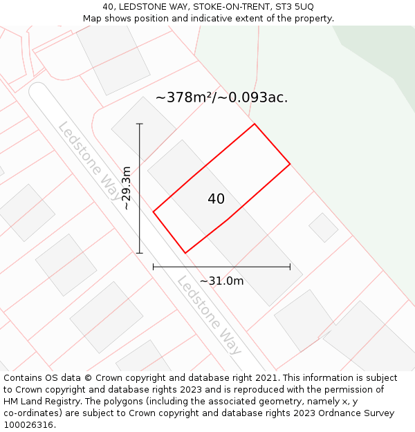 40, LEDSTONE WAY, STOKE-ON-TRENT, ST3 5UQ: Plot and title map