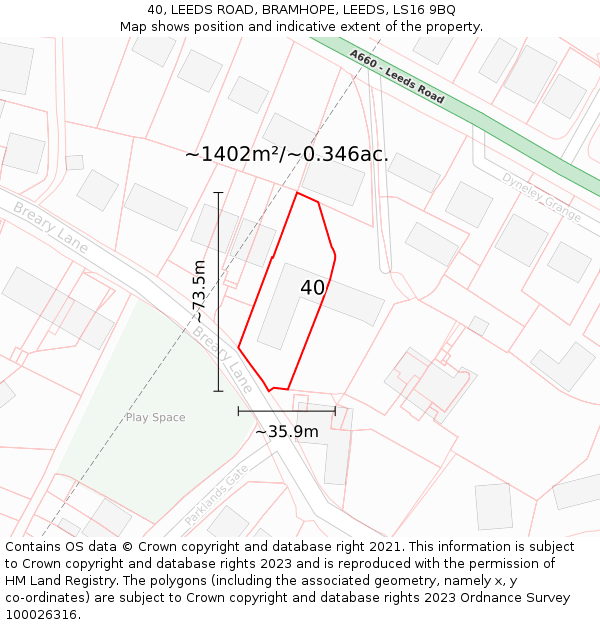 40, LEEDS ROAD, BRAMHOPE, LEEDS, LS16 9BQ: Plot and title map