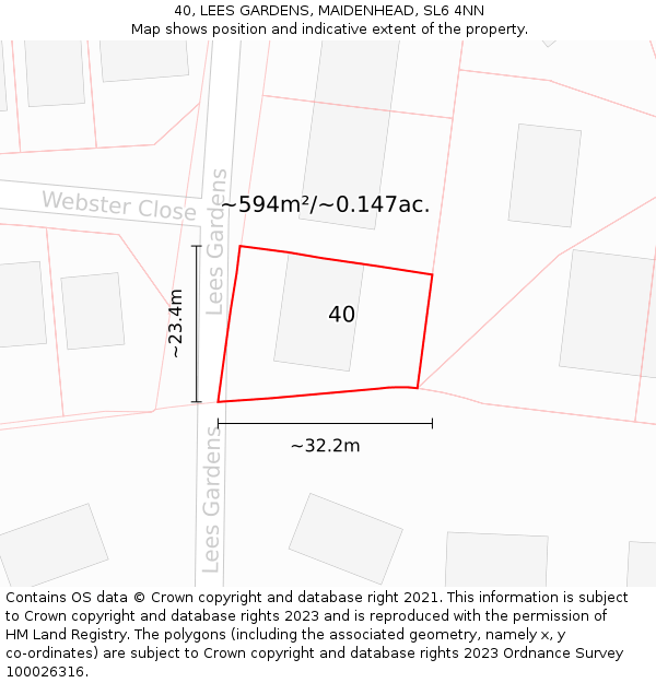 40, LEES GARDENS, MAIDENHEAD, SL6 4NN: Plot and title map