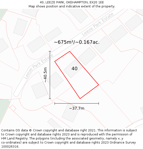 40, LEEZE PARK, OKEHAMPTON, EX20 1EE: Plot and title map