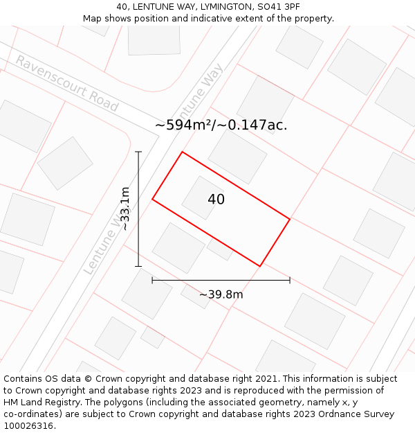 40, LENTUNE WAY, LYMINGTON, SO41 3PF: Plot and title map