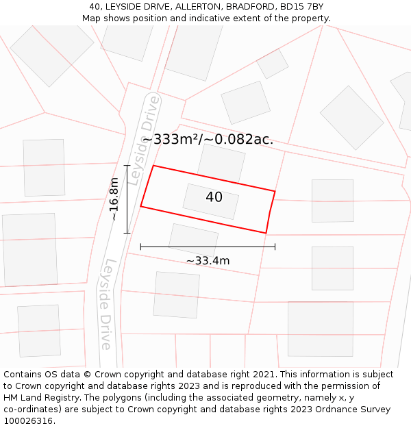 40, LEYSIDE DRIVE, ALLERTON, BRADFORD, BD15 7BY: Plot and title map