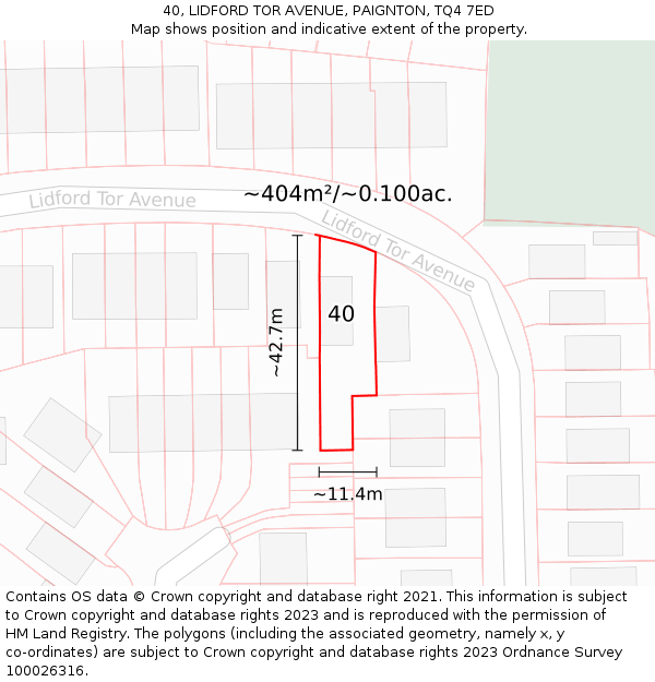 40, LIDFORD TOR AVENUE, PAIGNTON, TQ4 7ED: Plot and title map