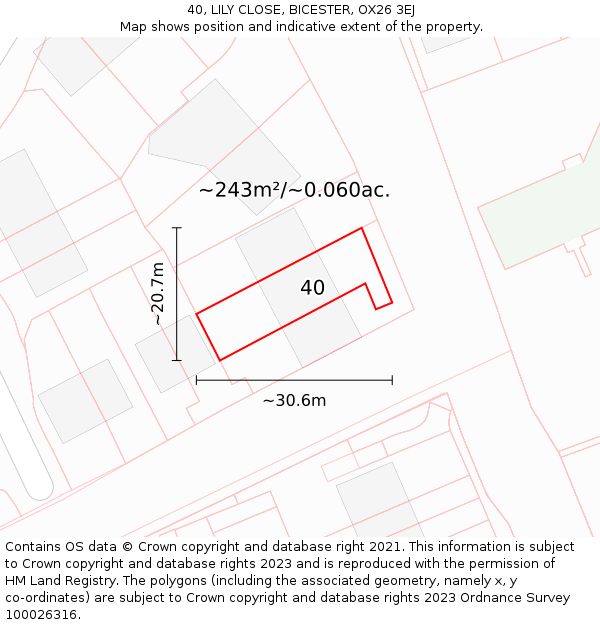 40, LILY CLOSE, BICESTER, OX26 3EJ: Plot and title map
