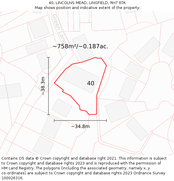 40, LINCOLNS MEAD, LINGFIELD, RH7 6TA: Plot and title map