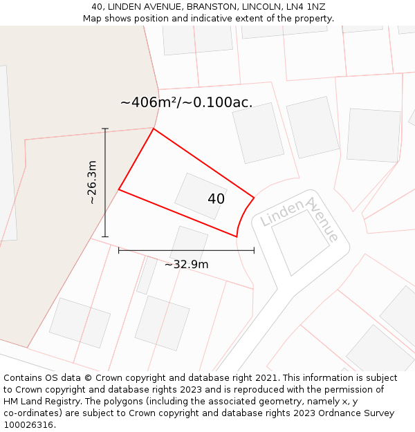 40, LINDEN AVENUE, BRANSTON, LINCOLN, LN4 1NZ: Plot and title map
