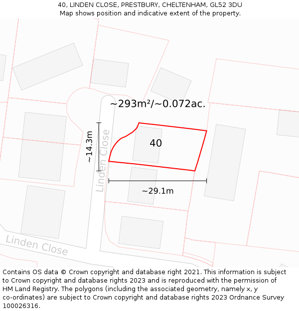 40, LINDEN CLOSE, PRESTBURY, CHELTENHAM, GL52 3DU: Plot and title map
