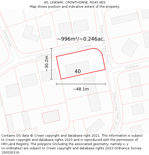 40, LINKWAY, CROWTHORNE, RG45 6ES: Plot and title map