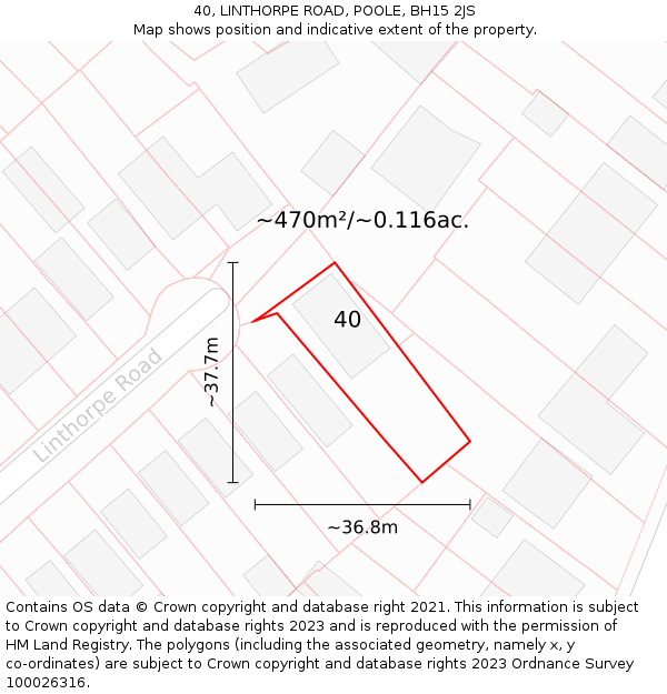 40, LINTHORPE ROAD, POOLE, BH15 2JS: Plot and title map