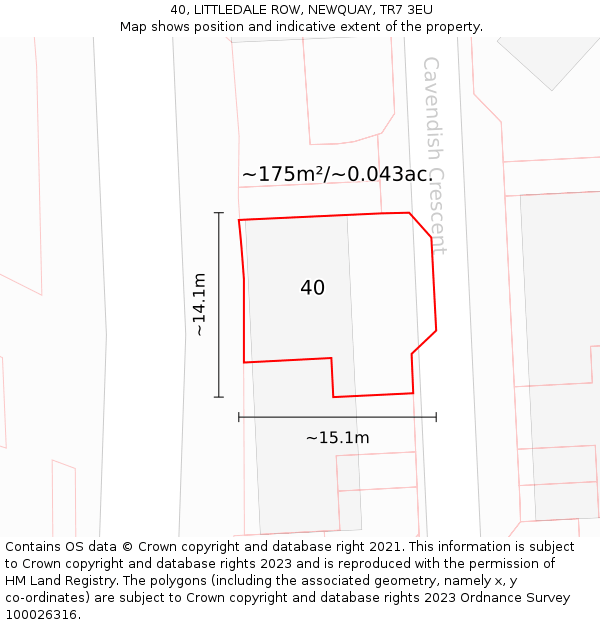 40, LITTLEDALE ROW, NEWQUAY, TR7 3EU: Plot and title map