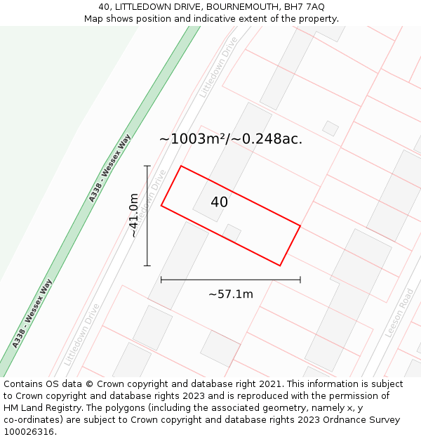 40, LITTLEDOWN DRIVE, BOURNEMOUTH, BH7 7AQ: Plot and title map