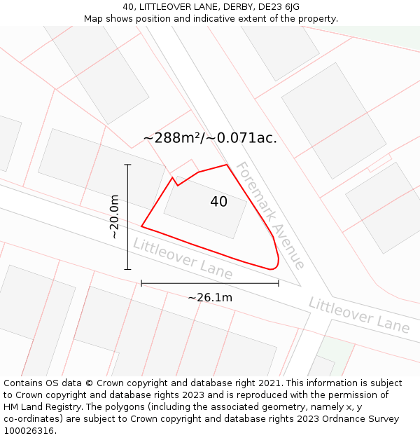 40, LITTLEOVER LANE, DERBY, DE23 6JG: Plot and title map