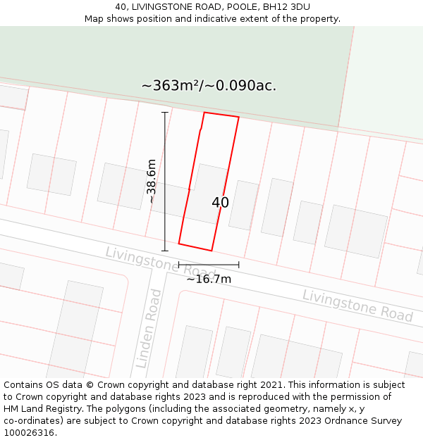 40, LIVINGSTONE ROAD, POOLE, BH12 3DU: Plot and title map